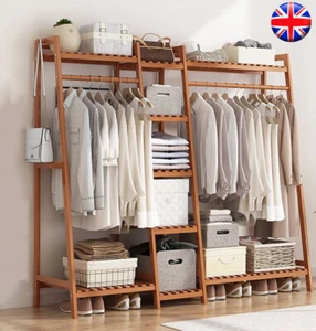 Large Wooden Clothes Rail Rack Garment Stand Corner Open Wardrobe Shelf - Picture 1 of 19