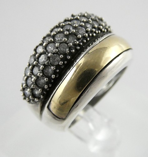 Designer Sterling Silver and Gilded CZ Studded Two Part Ring 13.2g Size ...