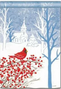 Cardinal & Chapel in Winter Large Flag - Picture 1 of 1