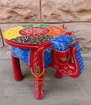 Hand Made Wooden Elephant Stool for Home & Office Multi Color Home Decor - Image 1 of 4