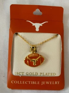NWT! Cute Licensed Texas Longhorns Logo Bevo Football Necklace 18CT Gold Plated - Picture 1 of 2