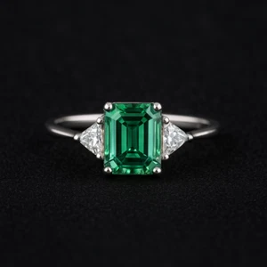 2 CT Emerald Cut Dainty Engagement Ring, Emerald Cut Moissanite Ring - Picture 1 of 5