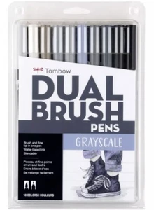 56171 Dual Brush Pen Art Markers Grayscale 10-Pack. Blendable Brush and Fine ... - Picture 1 of 5