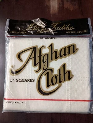 Afghan Cloth 18ct 100% Acrylic 45"x58" 5" Squares Ivory NIP - MCG Textiles - Image 1 of 4