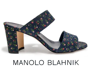 Manolo Blahnik Kalita Black Floral Women 37 Handmade Block Heel Mules (0382) - Picture 1 of 11