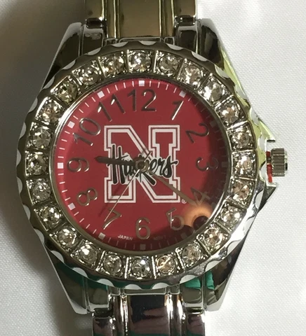 New Nebraska Cornhuskers Ladies Watch, Bracelet, Metal, Crystal,Free Battery Cover