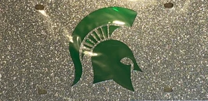 Michigan State Spartans Laser Cut Inlaid Acrylic License Plate - Glitter - Picture 1 of 1