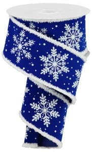 Sparkly Snowflakes Wired Christmas Ribbon - 2 1/2" x 10 Yards, Royal Blue, White - Picture 1 of 1
