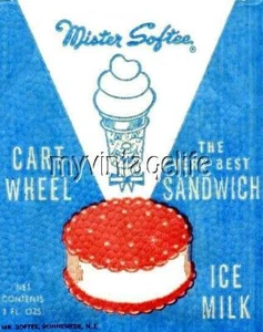 MISTER SOFTEE CART WHEEL  2" x 3" Fridge MAGNET vintage Art ICE CREAM SANDWICH - Picture 1 of 3