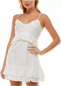 TRIXXI Zippered Ruffled Eyelet Lined Spaghetti Strap V Neck Mini Party dress - Picture 1 of 3