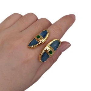 Natural Blue Kyanite Gold Plated Ring Women Party Jewelry - Picture 1 of 6