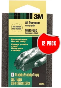 3M All Purpose 908MASS Sanding Sponge Fine/Medium 3.75"x2.65"x1" - 12 PACK - Picture 1 of 4