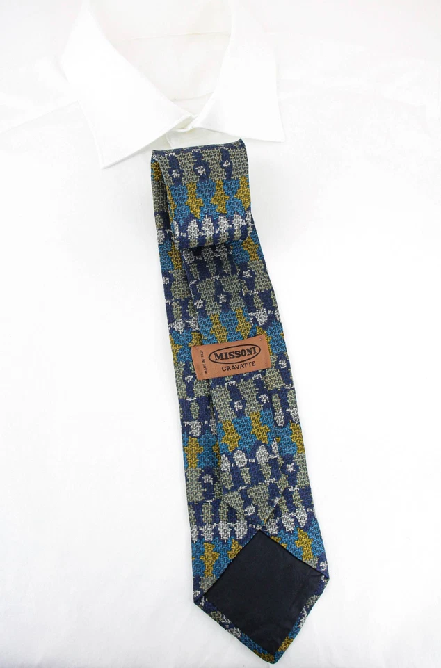 Missoni Tie Men One Size 100% Silk Classic Pointed Blue Pattern - Image 1 of 4