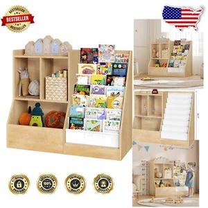 Natural Finish 39.4" Kids Book Storage & Toy Organizer - Ideal for Playrooms - Picture 1 of 11