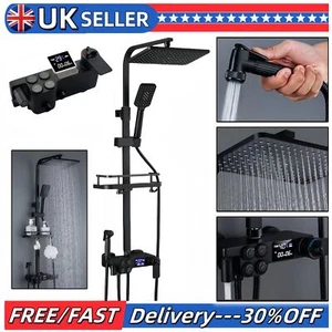 Exposed Thermostatic Shower Mixer Bathroom Twin Head Square Bar Set LED Display - Picture 1 of 9
