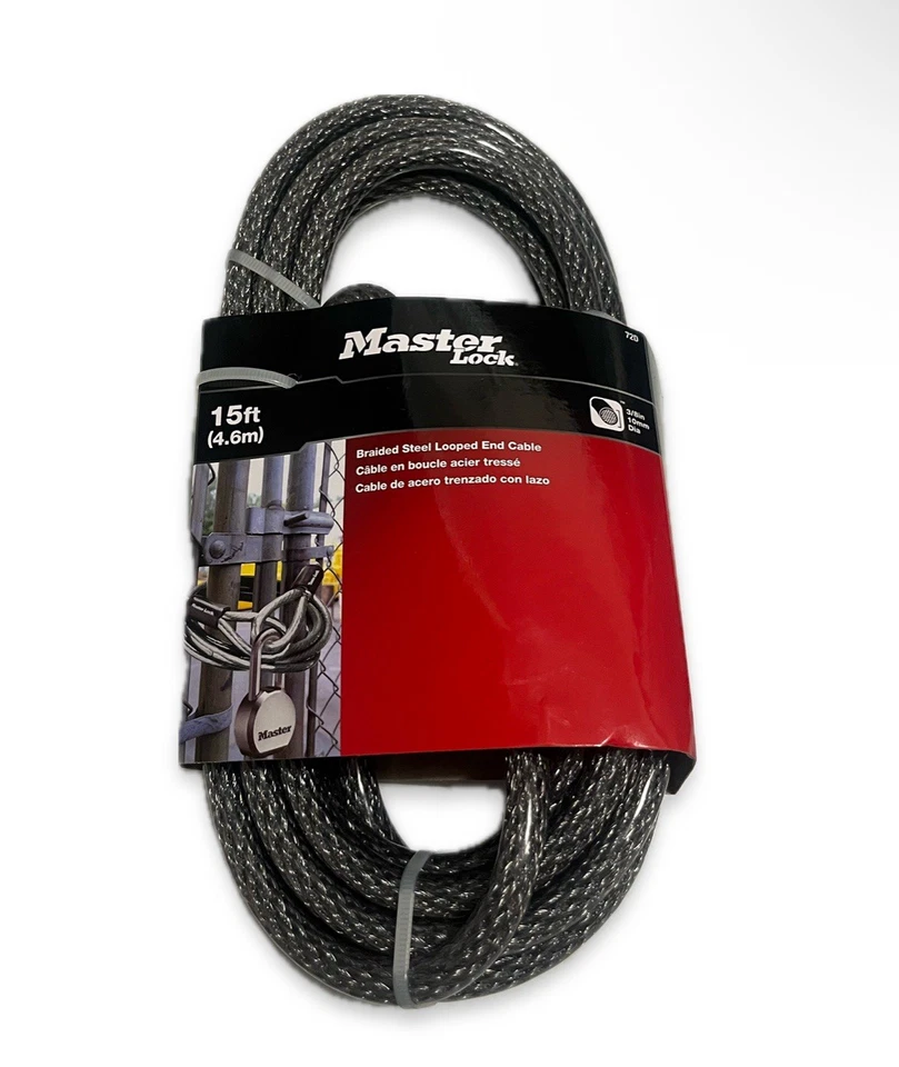 Master Lock 72D 15 Ft Braided Steel Looped End Cable.  3/8 Inch In Diameter. - Image 1 of 1