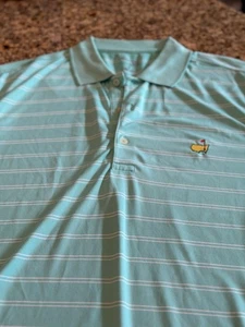 Masters Tech Golf Polo Shirt Mens Medium Mint Green Striped Augusta National - Picture 1 of 7