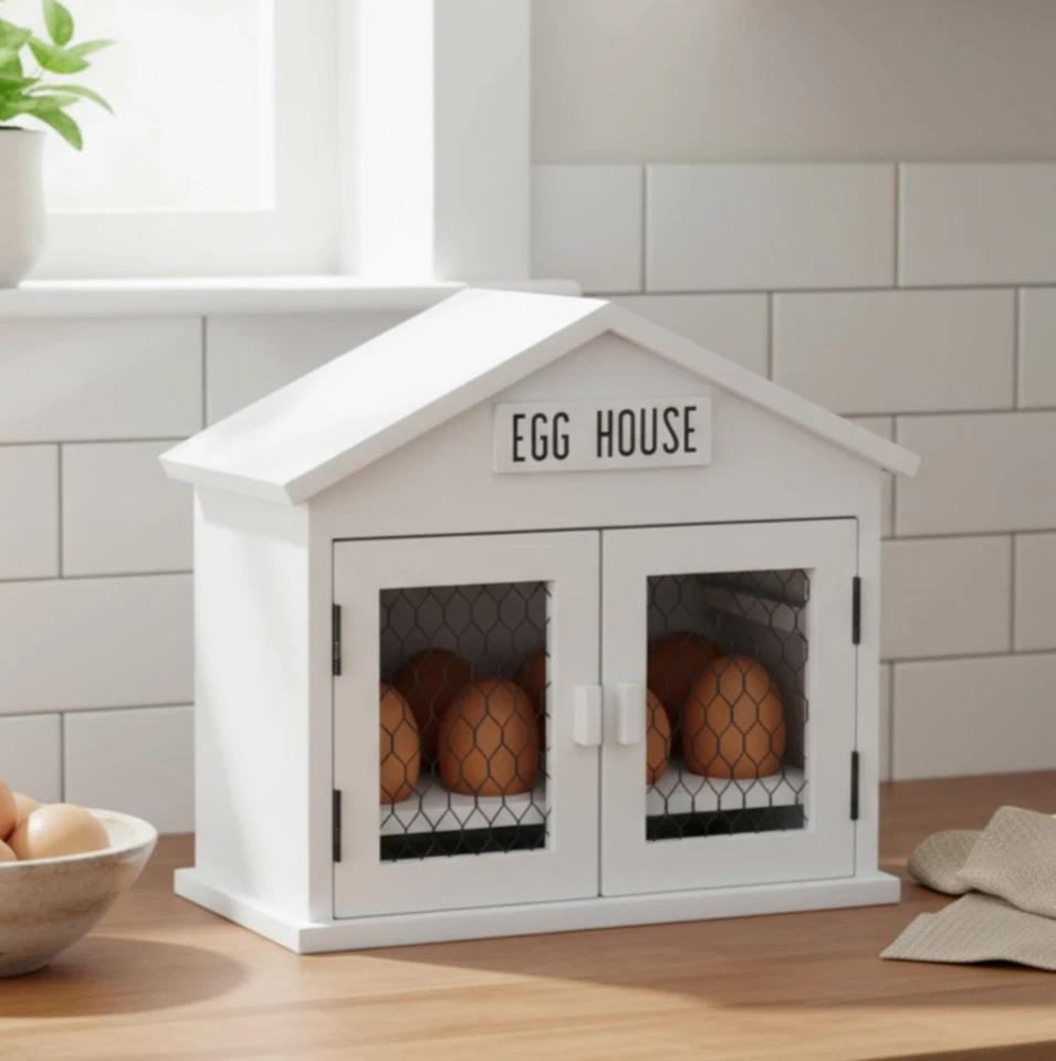 White 8+ Egg House Home Hut Kitchen Storage Rack Holder - Image 1 of 4