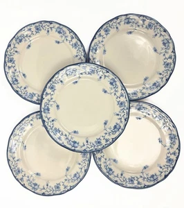 Royal Of London Fine China 7.5 inch Blue Floral Salad Plate Set of 5 Vintage - Picture 1 of 5