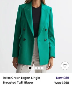 Reiss Logan Green Double Breasted Twill Blazer Size 14, Never Worn - Picture 1 of 4