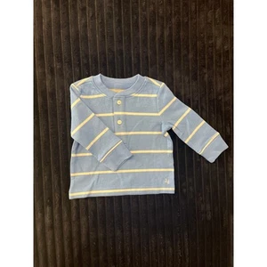 Janie and Jack Baby Boy Light Blue Yellow Striped Long Sleeve Shirt 3-6M - Picture 1 of 3