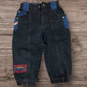 Vintage Little Levis Kids 3T Patchwork Denim Pants 90s Streetwear Black - Picture 1 of 4