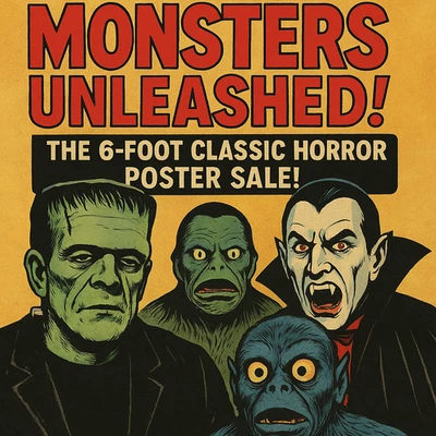 Juego de pósteres de MONSTRUOS 6 pies - Frankenstein, Drácula, Davis, criatura y monstruo lunar Foto 1 de 4