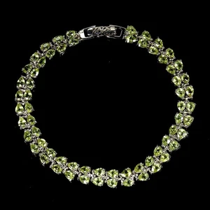 925 Sterling Silver Bracelet Pear Peridot 4x3mm Natural Gemstone Jewelry 7.5in - Picture 1 of 13