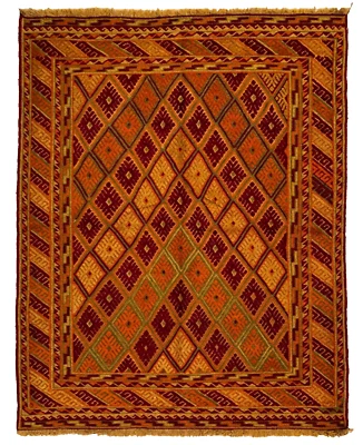 198 x 153 cm | Vintage Handmade Afghan Carpet Mushwani Orange Oriental Wool Rug - Image 1 of 4