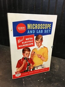 Vintage Gilbert Microscope and Lab Set Metal Case 1960 Kids Toy Science  - Picture 1 of 9