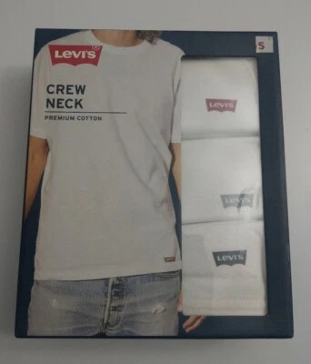 Paquete de 3 camisetas Top Levi's cuello redondo algodón premium blancas para hombre talla pequeña S nuevas Foto 1 de 4