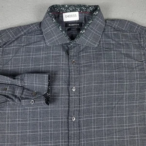 Bugatchi Uomo Shirt Mens XL Gray Plaid Shaped Fit Button Up Long Sleeve - Picture 1 of 8