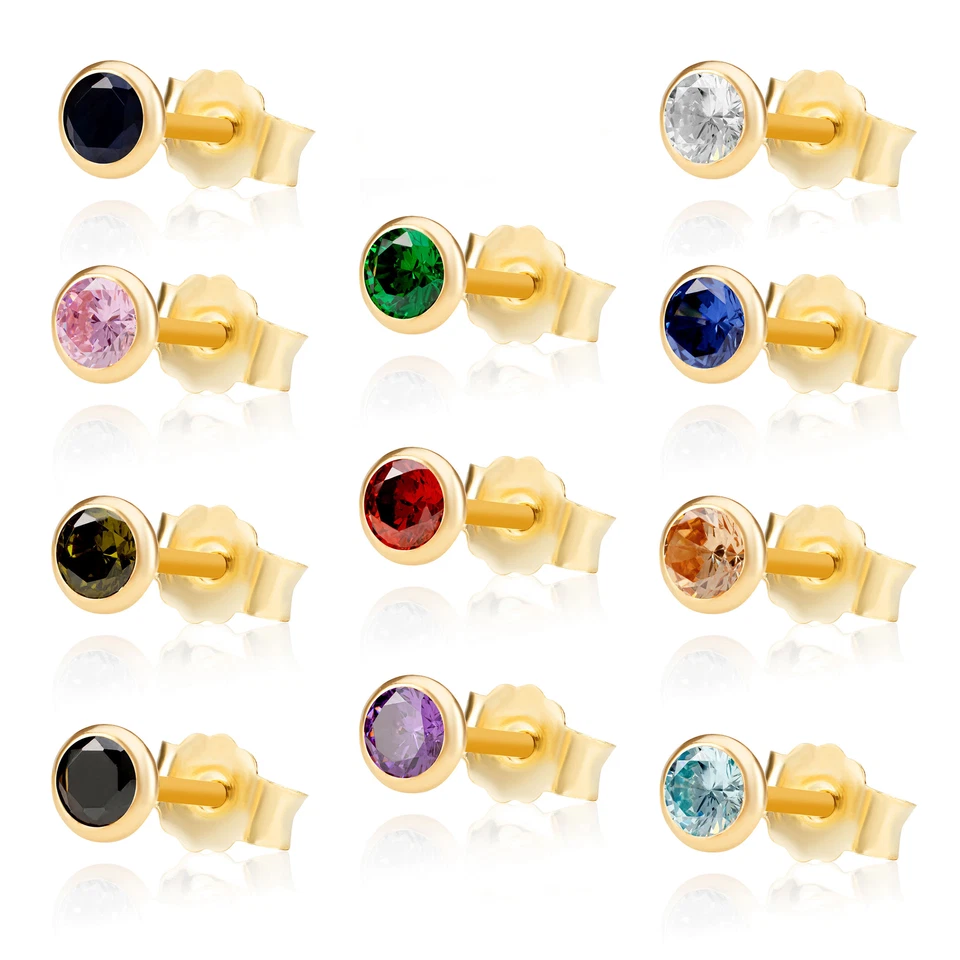 Einzel 4,0mm 585 Gelb Gold 14 K Ohrstecker Zirkon Butterfly Verschluss Damen - Bild 1 von 1