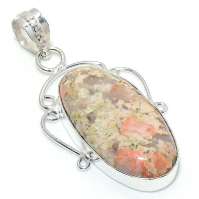 Unakit Edelstein Handarbeit 925 Sterlingsilber Antikschmuck Anhänger 2,25" O173 - Bild 1 von 4