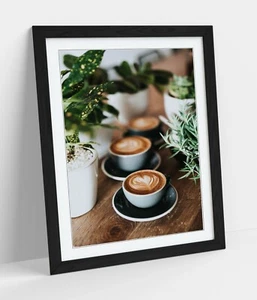 COFFEE AESTHETIC PHOTO -BLACK WALNUT OAK FRAMED WALL ART PICTURE POSTER PRINT - Picture 1 of 10