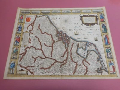 100% ORIGINAL LARGE HOLLAND BELGIUM  MAP BY JOHN SPEED C1676 VGC HAND COLOURED  - Image 1 of 4