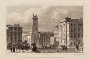Impresión antigua de 1830; Iglesia de San Esteban de Howe St, Edimburgo después del pastor - Imagen 1 de 2