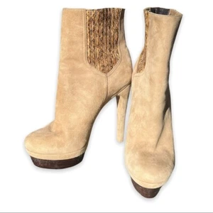 Rachel Zoe Audrey Snaked Gore Suede Platform Heel Boots Tan Women's Size 8.5 - Picture 1 of 12
