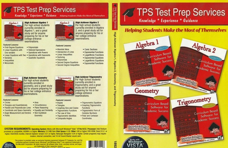 TPS Test Prep Services (Algebra 1, 2) (Geometry) (Trigonometry) PC CD-ROM - Image 1 of 1