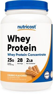 Nutricost Whey Protein Concentrate 2 LB Aromatizzato al Churro - Non OGM, Senza Glutine - Immagine 1 di 4
