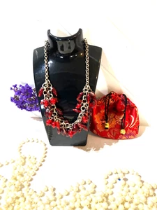 CRANBERRY GLASS NECKLACE VTGE ESTATE BEAUTIFUL TOP QUALITY WITH GIFT POUCH SALE - Picture 1 of 6