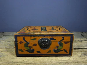 Old China collection wooden carcass lacquer hand painted two dragon bracelet box - Bild 1 von 9