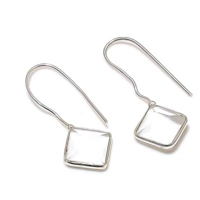Faceted White Topaz Gemstone Gift 925 Sterling Silver Jewelry Earrings 1.18" q00 - Image 1 of 4