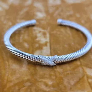 David Yurman 4mm Sterling Silver & Diamond X Station Bracelet Large - Picture 1 of 4
