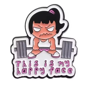 Sport - FEMALE WEIGHTLIFTER " THIS IS MY HAPPY FACE" ENAMEL PIN - FREE AU POST - Picture 1 of 1