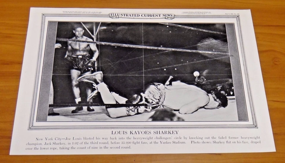 Joe Louis vs Sharkey 1936 Original Illustratd Current News 19x12 Great Condition - Image 1 of 2