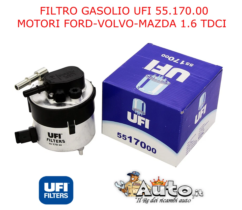 FILTRO GASOLIO UFI 5517000 - 1386037 FORD FOCUS II - C MAX - FIESTA VI 1.6 TDCi - Imagen 1 de 1