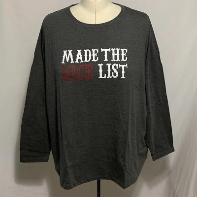 Camisa Fea Navidad Hecha La Bonita Lista Manga Larga Gris Rojo Mujer Talla Grande 4X Foto 1 de 4