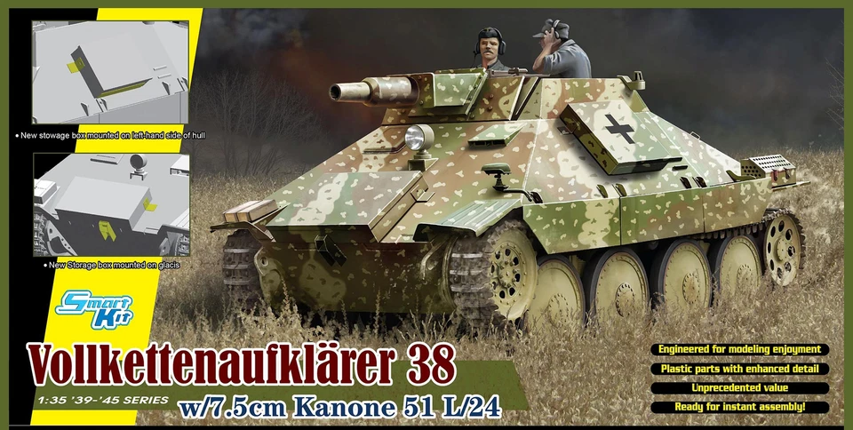 Vollkettenaufklaerer 38 W/7.5cm Kanone 51 L/24 (Smart Kit) 1:35 Plastic Kit - Immagine 1 di 1