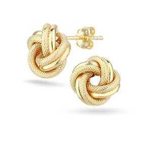 Elegano 14k Gold Stud Earrings Yellow Gold Textured Knot Stud Earrings for Women - Picture 1 of 10